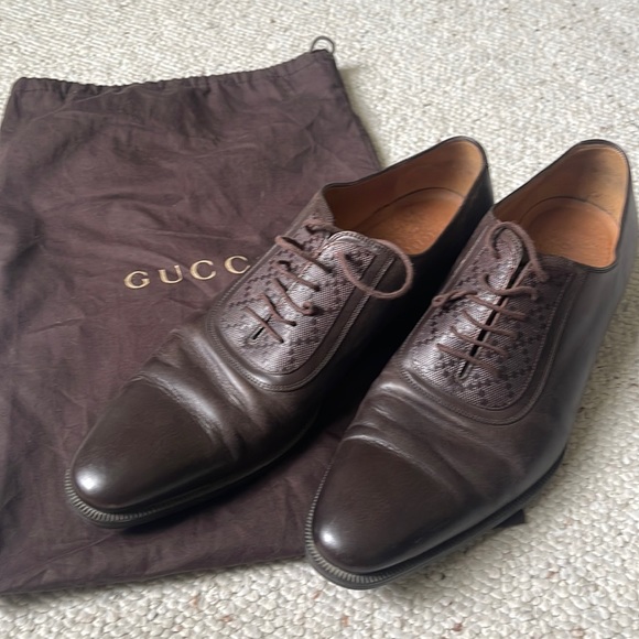 GUCCI Hilary Diamante Embossed Brown Oxfords 309027 size 11 gently used - Picture 2 of 7